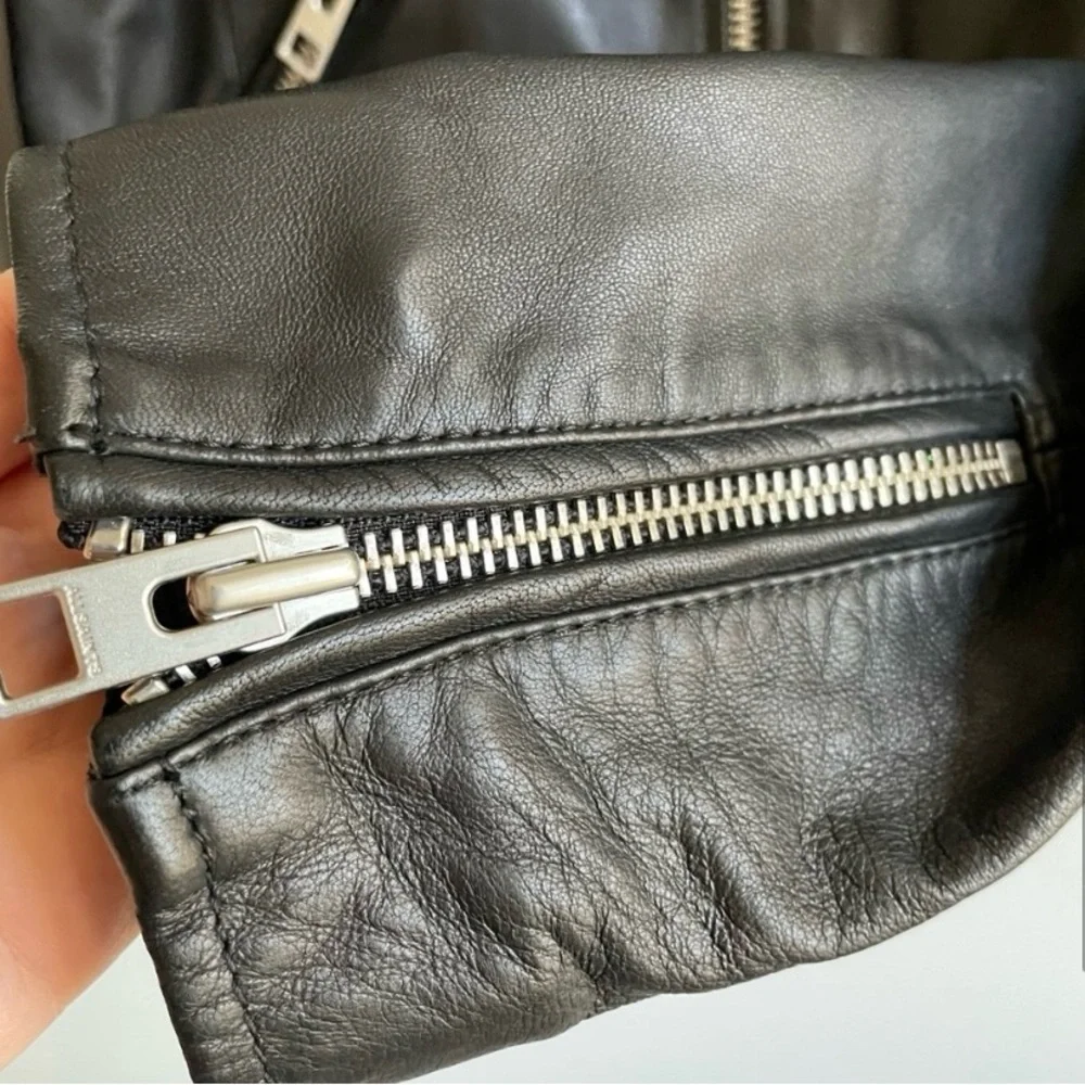 AllSaints Star Studded Raven Leather Biker Jacket Black US 6 Limited Edition - Picture 8 of 15